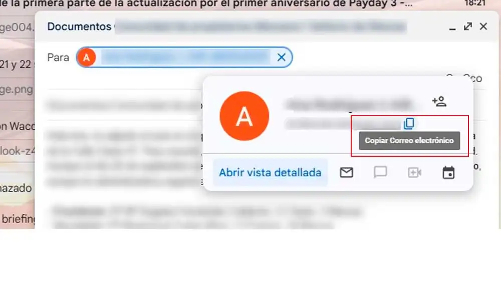 Copiando direcciones de correo electrónico Copiando direcciones de correo electrónico