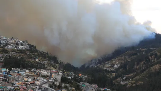 Al menos dos bomberos heridos y más de cien familias evacuadas por los incendios de Quito (Ecuador) Imágenes de los incendios en las afueras de Quito (Ecuador)