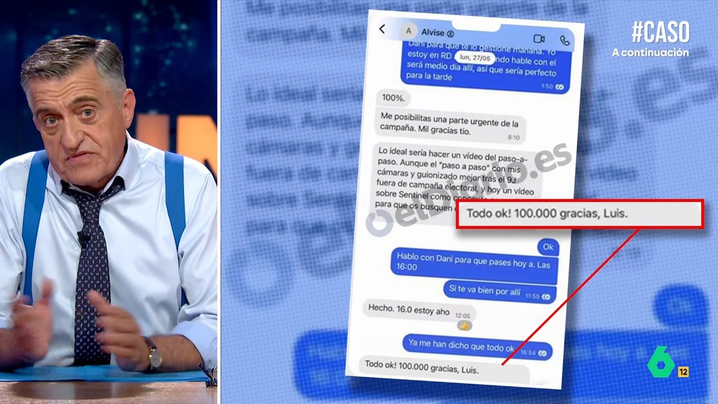 "¿Se acabó la fiesta? Si acaban de empezar": Wyoming reacciona a la investigación por financiación ilegal a Alvise Pérez La investigación se ha producido tras la denuncia de Álvaro Romillo, empresario de criptomonedas, que habría entregado 100.000 euros en metálico a Alvise y, además, dispondría de mensajes de texto y grabaciones.