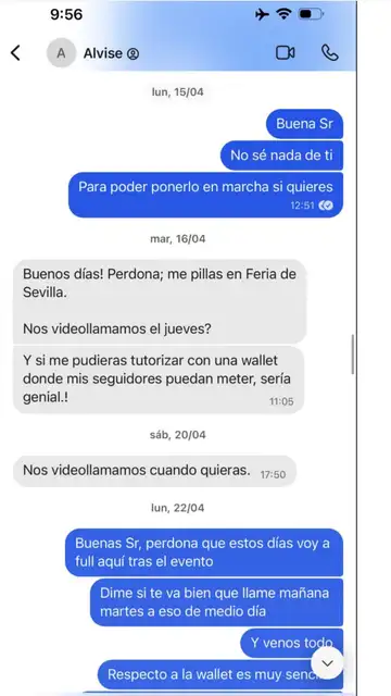 Captura de la conversación de Alvise Pérez y Álvaro Romillo Captura de la conversación de Alvise Pérez y Álvaro Romillo