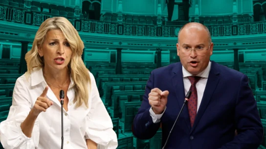 Yolanda Díaz lamenta el tono "machista" y "paternalista" de Tellado Montaje de Yolanda Díaz y Tellado en el Congreso