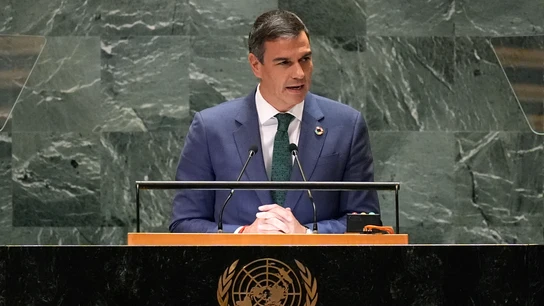 El presidente del Gobierno, Pedro Sánchez, durante su intervención en la Asamblea General de Naciones Unidas El presidente del Gobierno, Pedro Sánchez, durante su intervención en la Asamblea General de Naciones Unidas