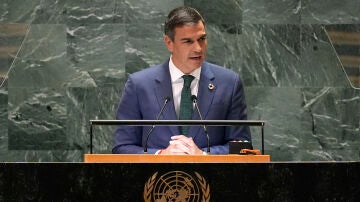 El presidente del Gobierno, Pedro Sánchez, durante su intervención en la Asamblea General de Naciones Unidas