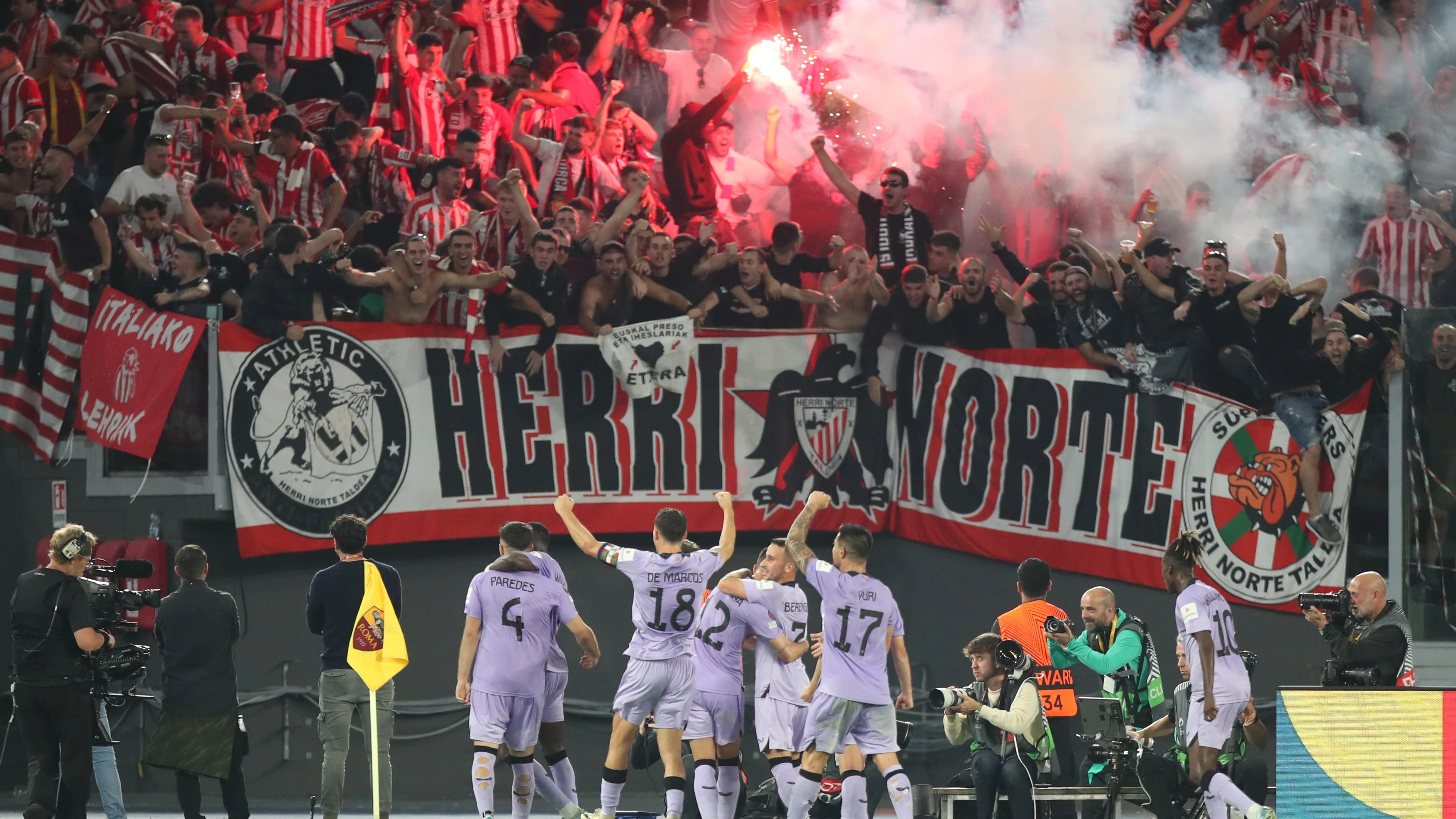 Celebración del gol del Athletic en Roma