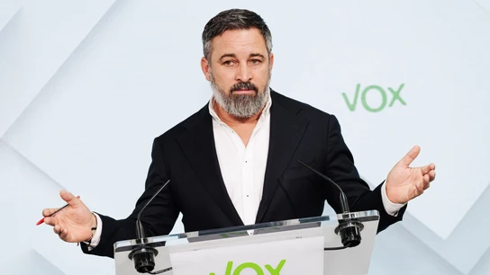 Santiago Abascal, líder de Vox durante una rueda de prensa a los medios  Santiago Abascal, líder de Vox durante una rueda de prensa a los medios