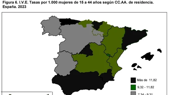 Tasa de abortos por mil mujeres de 15 a 44 años según CCAA. Tasa de abortos por mil mujeres de 15 a 44 años según CCAA.