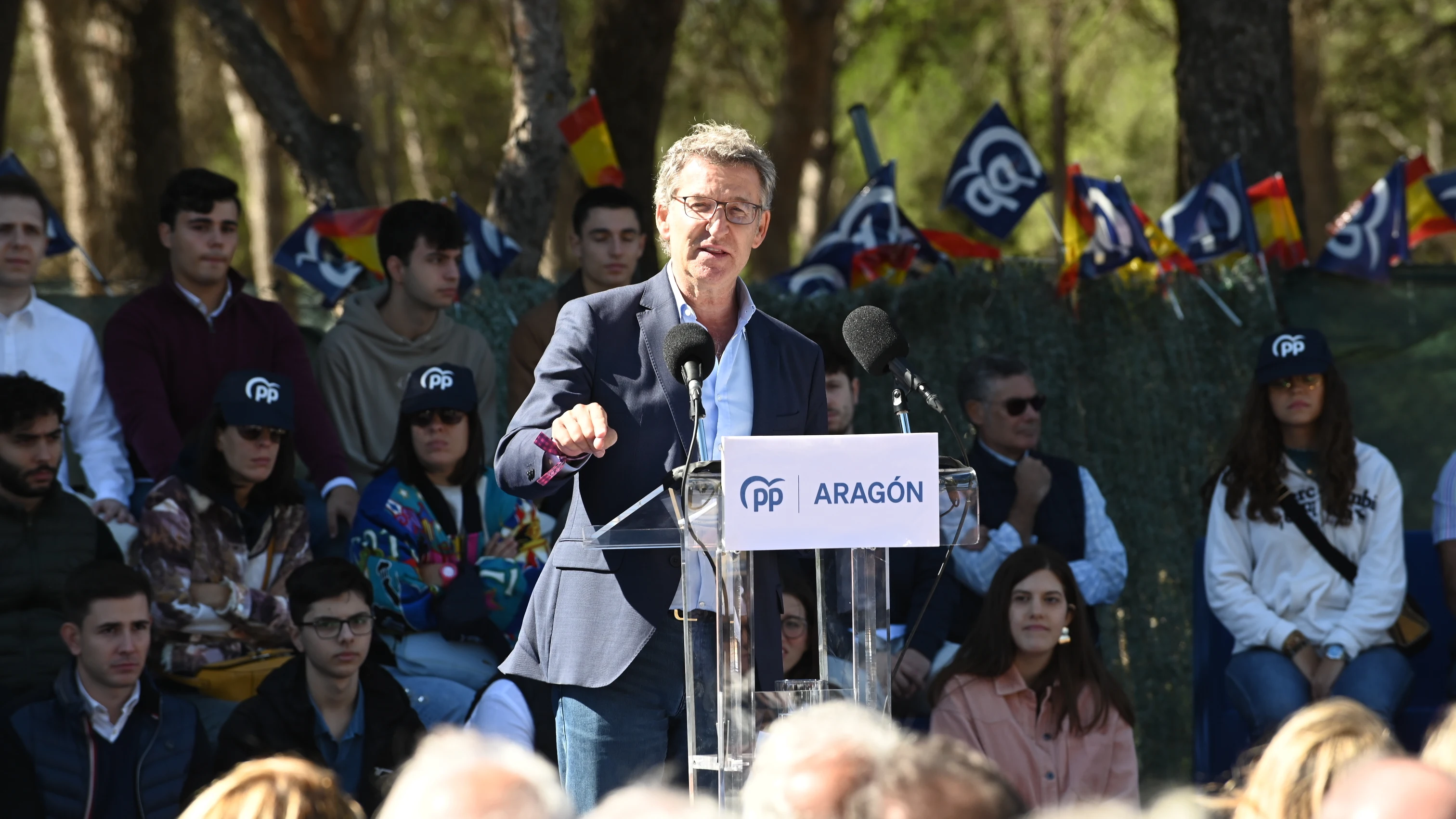 El presidente del Partido Popular, Alberto Núñez, interviene durante el acto del Día del Afiliado del PP de Aragón