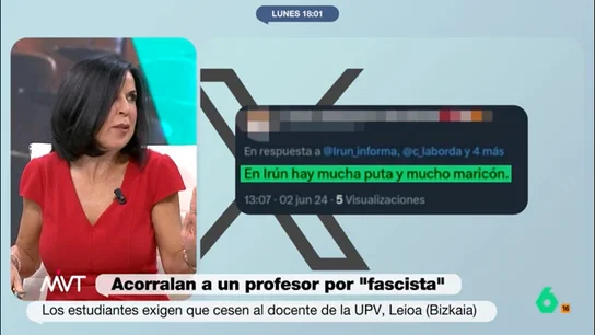 Beatriz de Vicente: "Yo tuve algunos en la Complutense a favor de la pena de muerte" Beatriz de Vicente analiza la retención de un profesor en la Universidad del País Vasco por sus comentarios racistas, machistas y homófobos. Asegura que este caso plantea "dónde está la línea entre la libertad de expresión y el delito de odio".