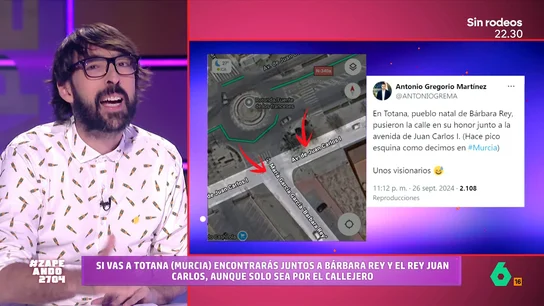 En Totana, Murcia, Barbara Rey y Juan Carlos I siguen 'juntos' gracias al callejero Los memes y chascarrillos entorno a las fotografías del rey Juan Carlos y Barbara Rey siguen llenando las redes sociales.