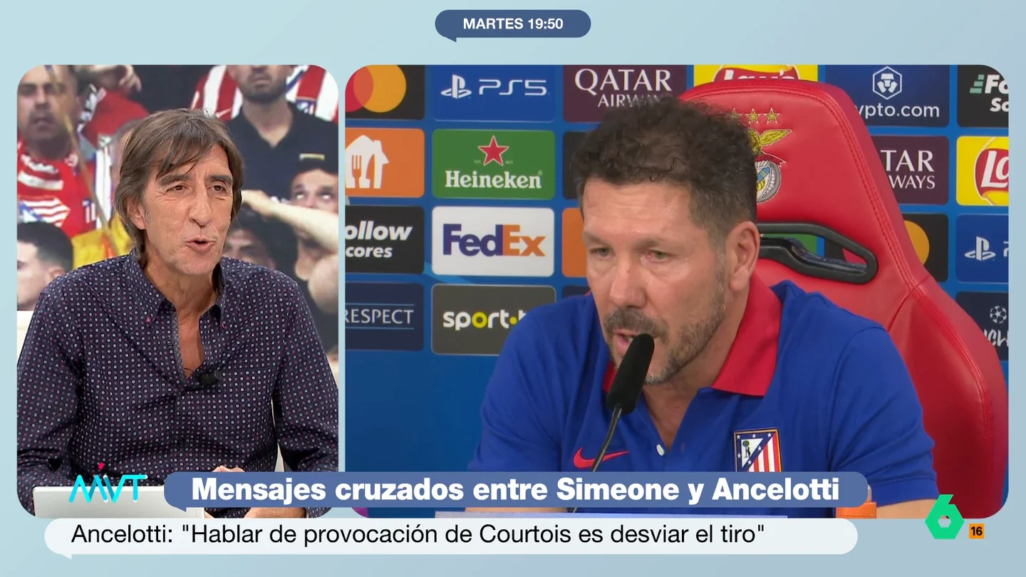 Benjamín Prado, sobre el aplauso final de los jugadores del Atleti al fondo sur: "Fueron a aplaudir al Frente Atlético por miedo a Simeone" Benjamín Prado, sobre el aplauso final de los jugadores del Atleti al fondo sur: "Fueron a aplaudir al Frente Atlético por miedo a Simeone"