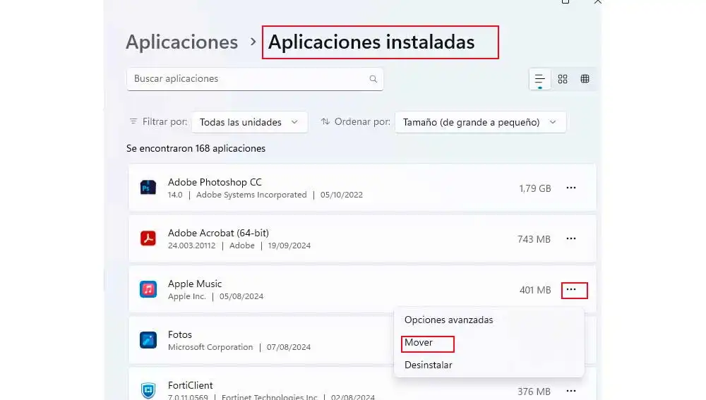 Cambiando ubicación de las aplicaciones Cambiando ubicación de las aplicaciones