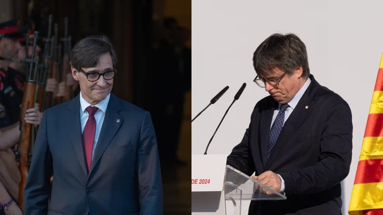 Salvador Illa y Carles Puigdemont, en sendas imágenes del día de la investidura Salvador Illa y Carles Puigdemont, en sendas imágenes del día de la investidura