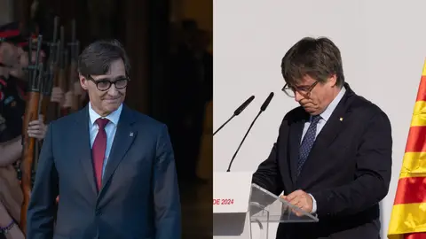 Salvador Illa y Carles Puigdemont, en sendas imágenes del día de la investidura Salvador Illa y Carles Puigdemont, en sendas imágenes del día de la investidura