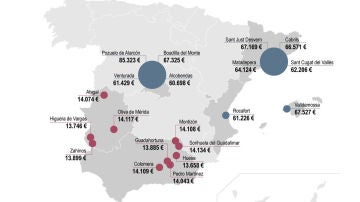 Ránking de municipios con mayor y menor renta de España: Pozuelo (Madrid) vuelve a ser primero; Huesa (Jaén), el último