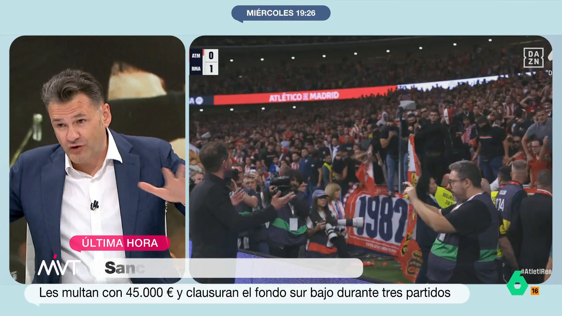 El presentador de Más Vale Tarde considera que la multa impuesta a los colchoneros es "una vergüenza" debido a que "esas multas económicas son ridículas para un club". 