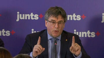 Carles Puigdemont interviene en las jornadas de trabajo de JxCat en Waterloo