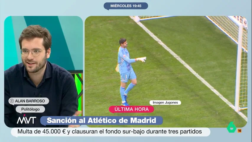 "Una multa tiene que escocer, si no es un peaje que pagas y te molesta un poquito", comenta Alan Barroso en este vídeo, donde critica la sanción al Atlético y le recuerda que "tiene los recursos y la obligación moral" de identificar a los violentos.