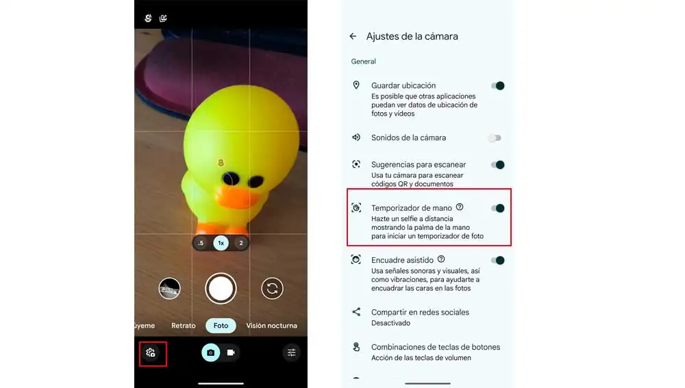Activando el temporizador de mano Activando el temporizador de mano