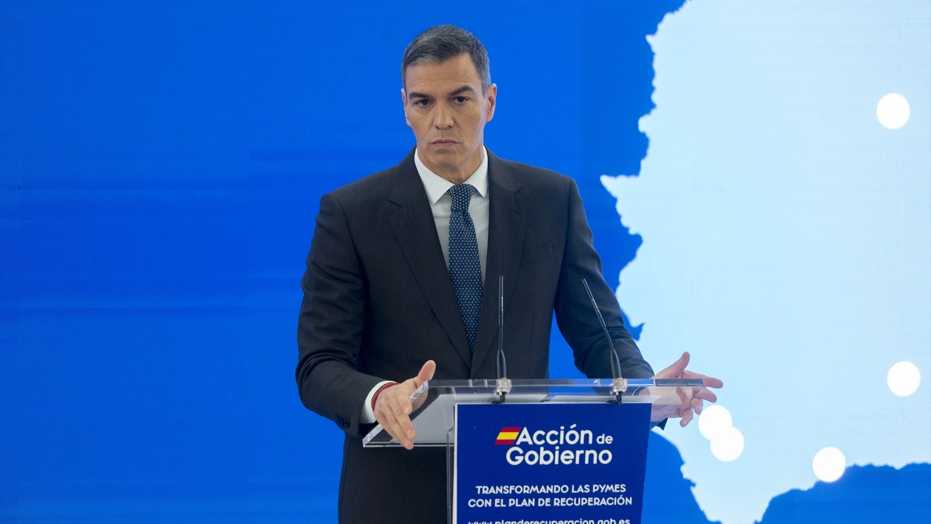 Pedro Sánchez interviene durante la inauguración de la jornada 'Transformando las Pymes con el Plan de Recuperación’