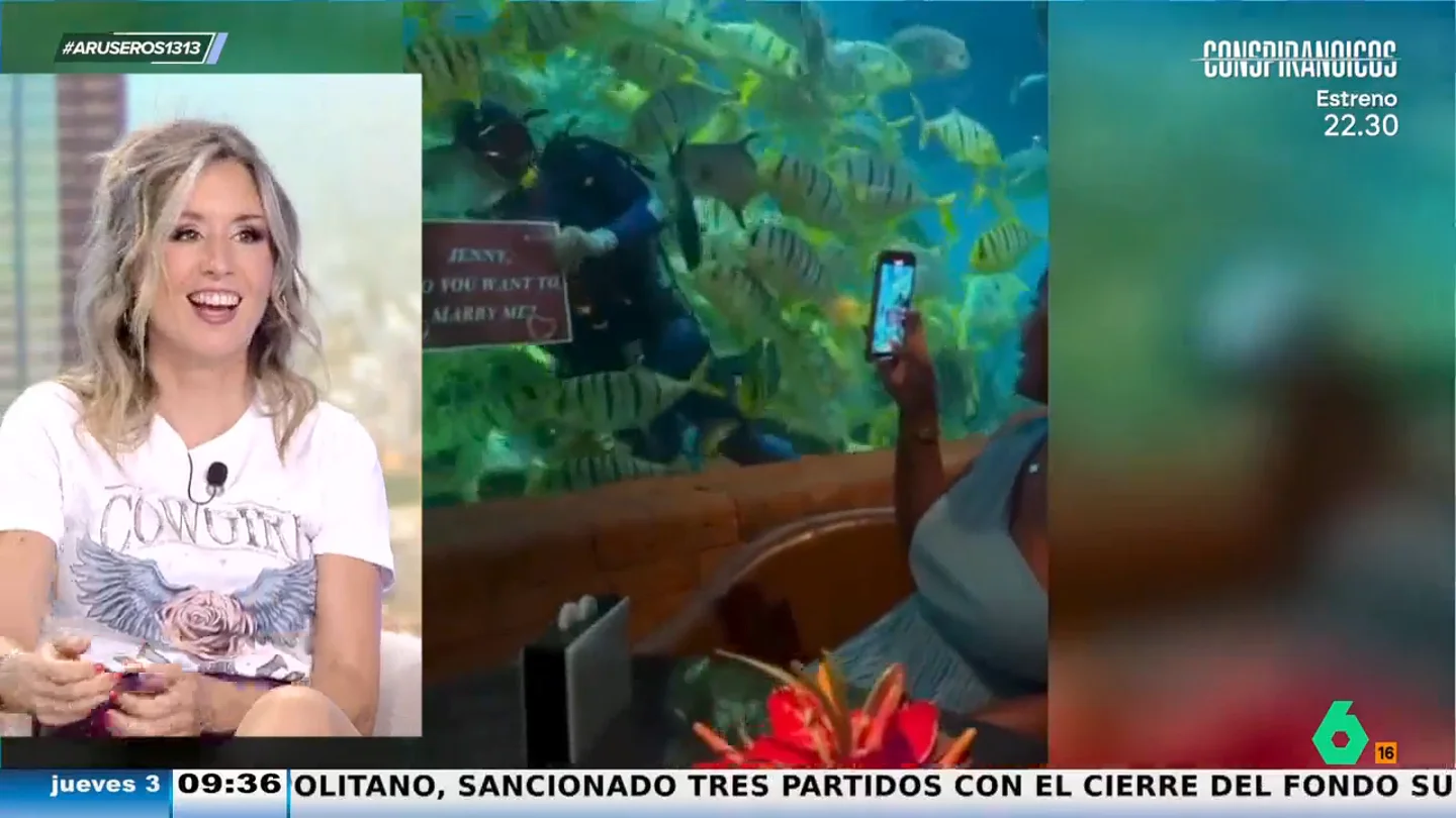 Un joven contrata a un buzo para pedir matrimonio a su esposa en un acuario: "Aparecer entre un banco de peces es lamentable" Un joven contrata a un buzo para pedir matrimonio a su esposa en un acuario: "Aparecer entre un banco de peces es lamentable"
