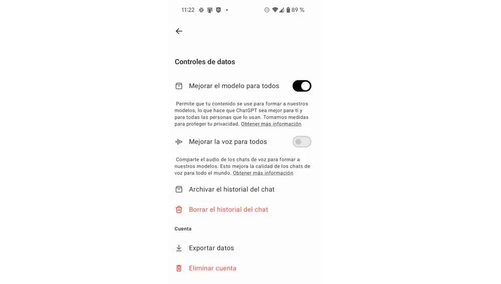 Controles de datos en Chat GPT Controles de datos en Chat GPT