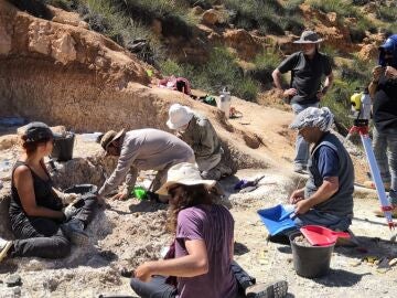 Equipo de investigación durante la excavación