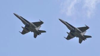 Aviones caza espa&ntilde;oles F-18 del Ej&eacute;rcito del Aire