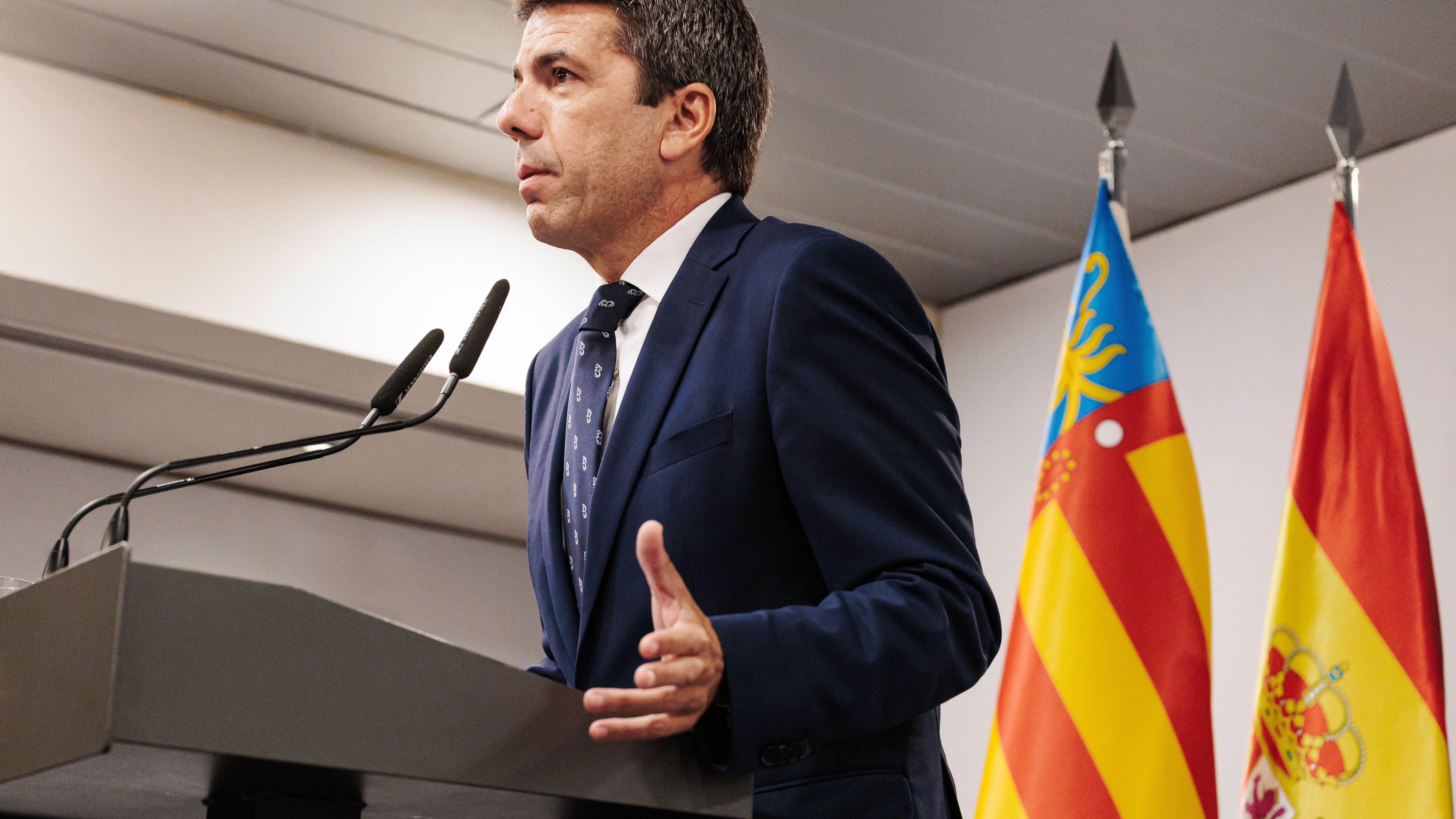 Carlos Mazón, presidente de la Comunidad Valenciana, durante su intervención tras la reunión con Pedro Sánchez 