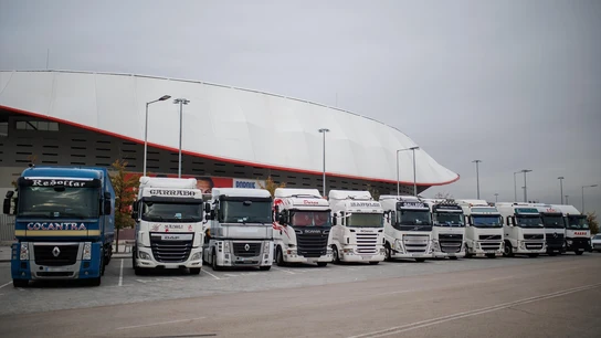 Camioneros en huelga en los paros convocados en 2022, en Madrid. Camioneros en huelga en los paros convocados en 2022, en Madrid.