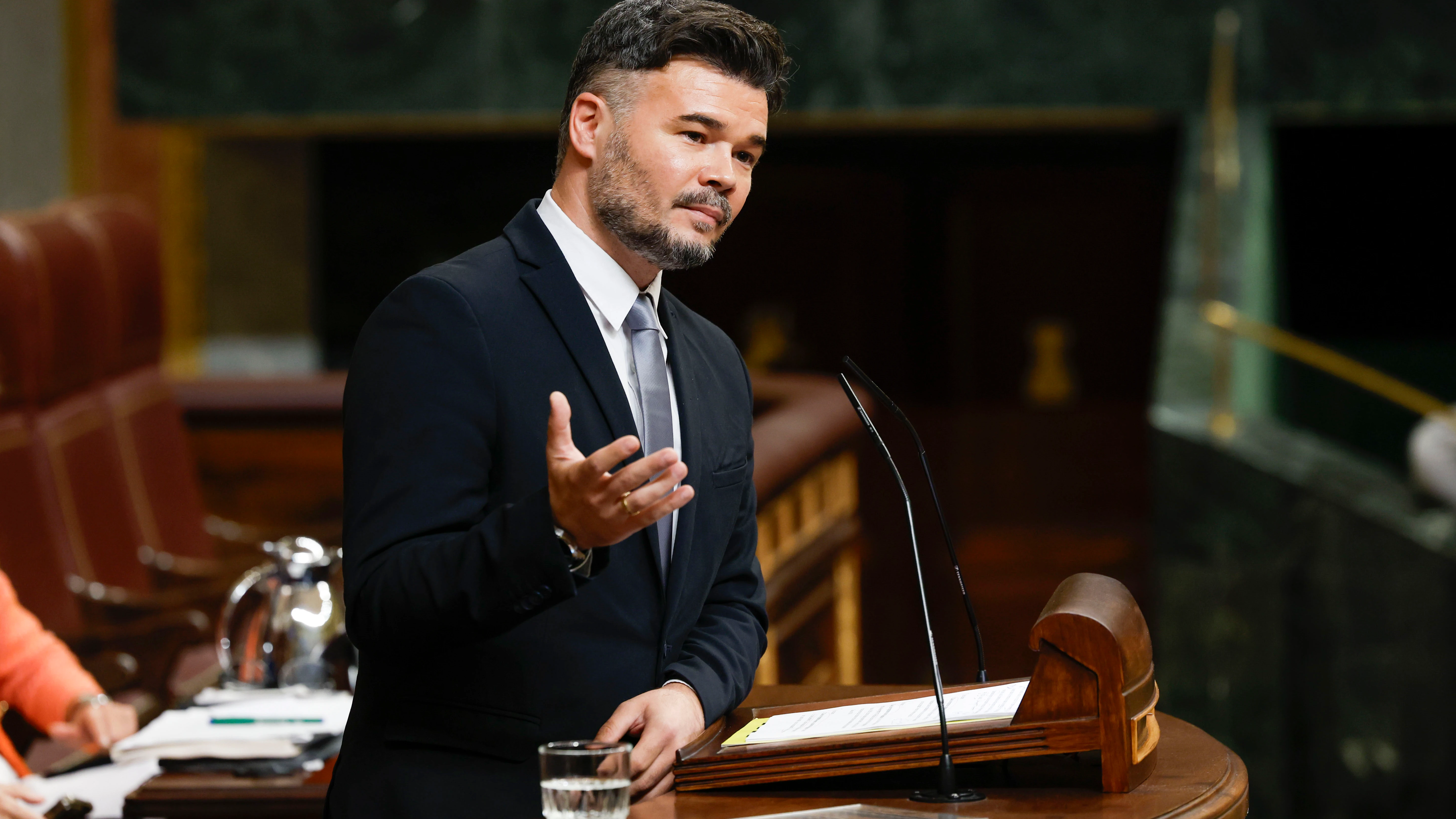 El portavoz parlamentario de ERC, Gabriel Rufián, interviene este miércoles en el Congreso