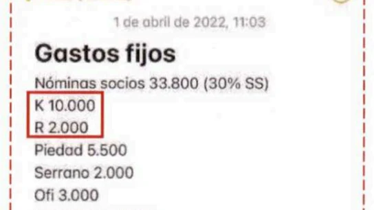 Pantallazo encontrado por la UCO en el móvil de César Moreno, uno de los colaboradores de Aldama, que evidenciaría el 'sueldo' del comandante Villalba de la Guardia Civil. Pantallazo encontrado por la UCO en el móvil de César Moreno, uno de los colaboradores de Aldama, que evidenciaría el 'sueldo' del comandante Villalba de la Guardia Civil.