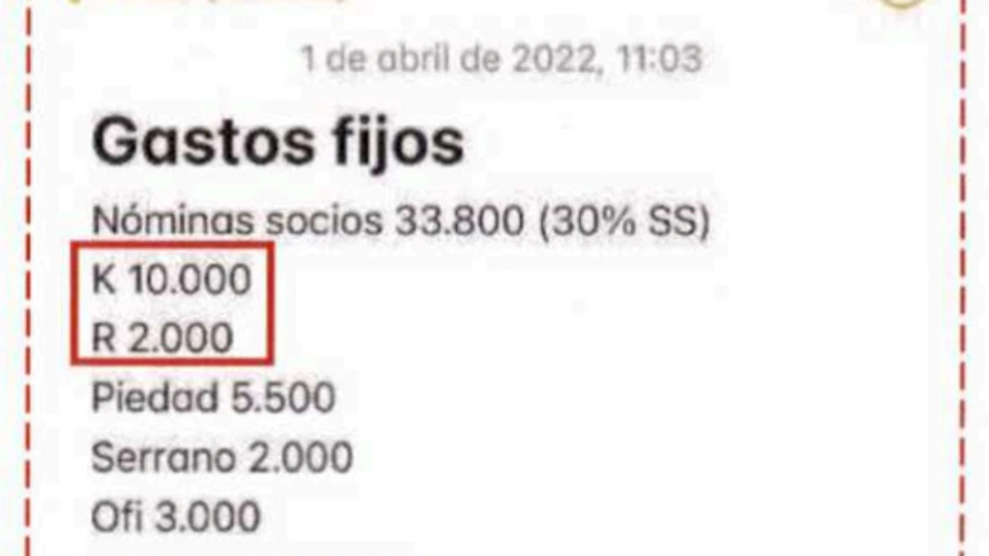 Pantallazo encontrado por la UCO en el móvil de César Moreno, uno de los colaboradores de Aldama, que evidenciaría el 'sueldo' del comandante Villalba de la Guardia Civil. Pantallazo encontrado por la UCO en el móvil de César Moreno, uno de los colaboradores de Aldama, que evidenciaría el 'sueldo' del comandante Villalba de la Guardia Civil.