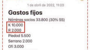 Pantallazo encontrado por la UCO en el móvil de César Moreno, uno de los colaboradores de Aldama, que evidenciaría el 'sueldo' del comandante Villalba de la Guardia Civil.