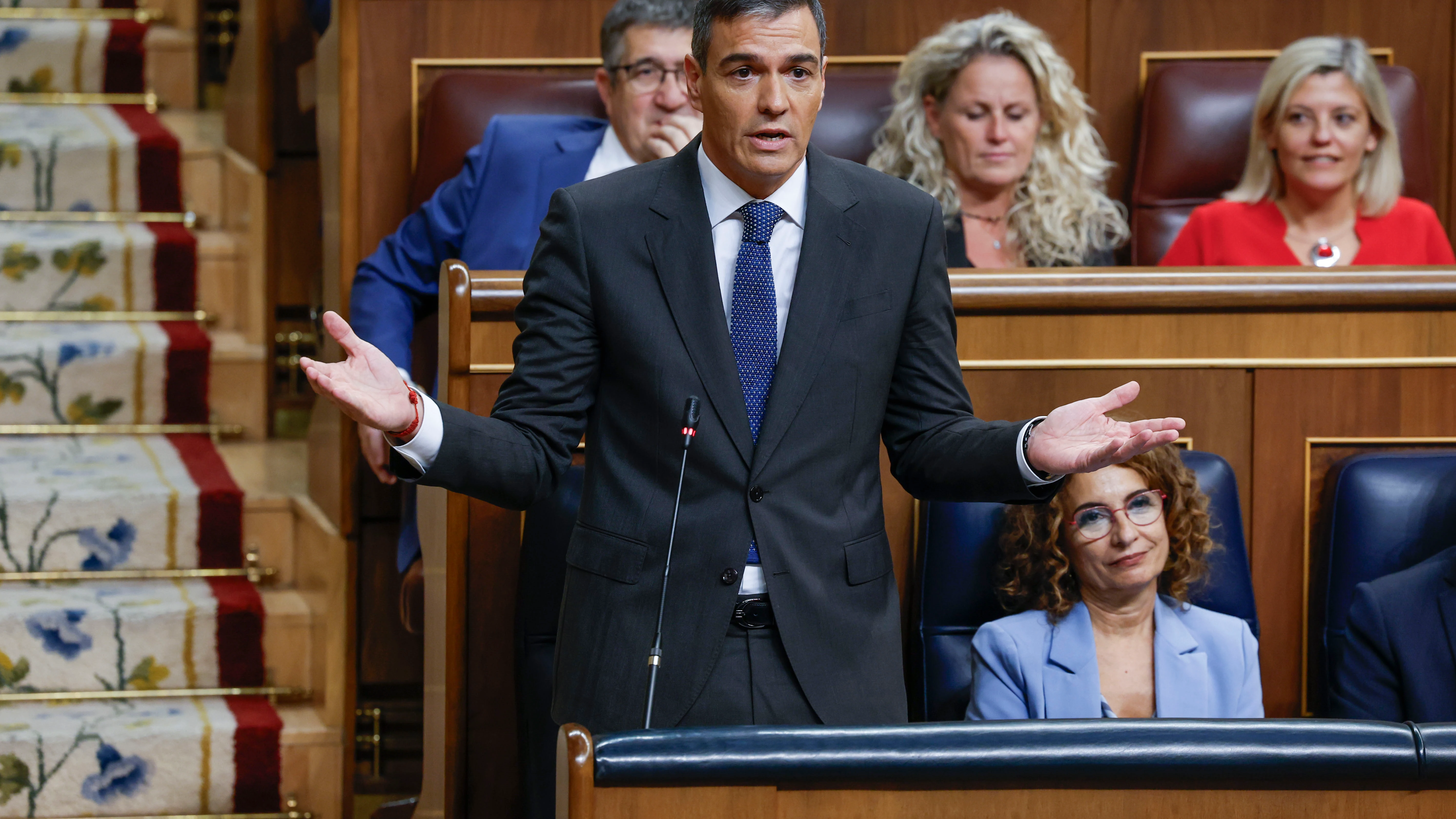 El presidente del Gobierno, Pedro Sánchez, interviene en la sesión de control al Gobierno del pleno del Congreso, este miércoles en Madrid.