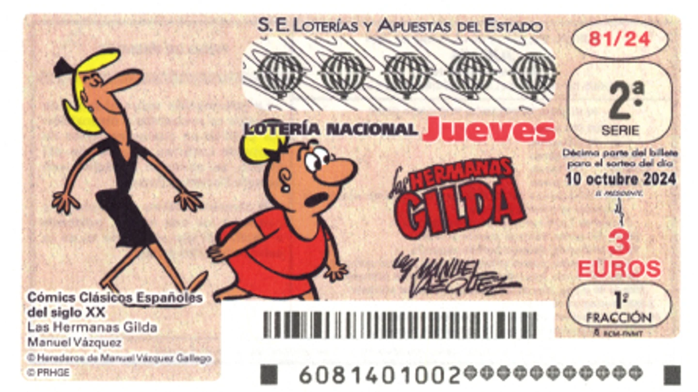 Boleto de la Lotería Nacional del jueves 10 de octubre de 2024, en homenaje a las Hermanas Gilda. Boleto de la Lotería Nacional del jueves 10 de octubre de 2024, en homenaje a las Hermanas Gilda.