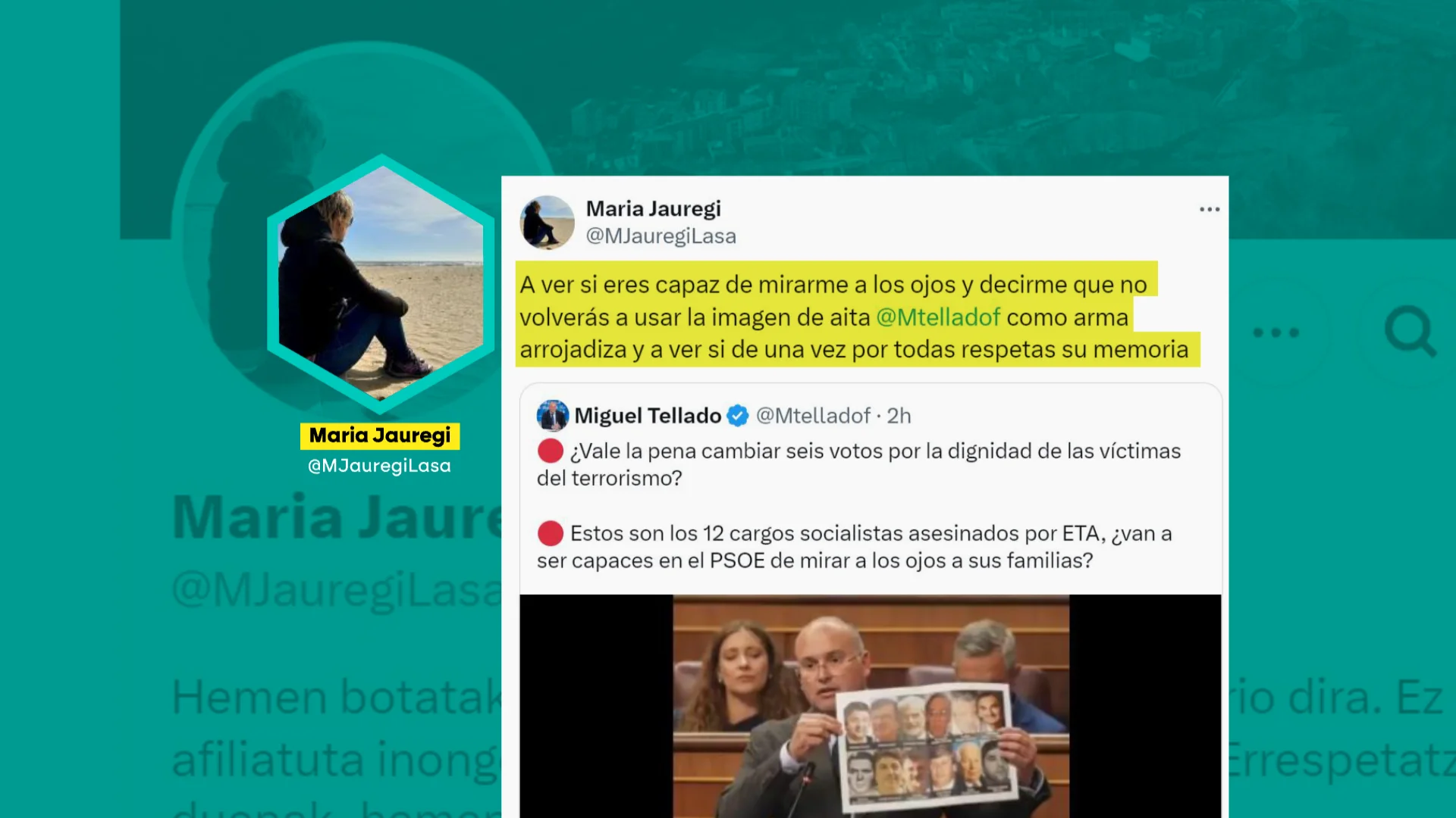 Tuit de María Jauregui criticando a Tellado