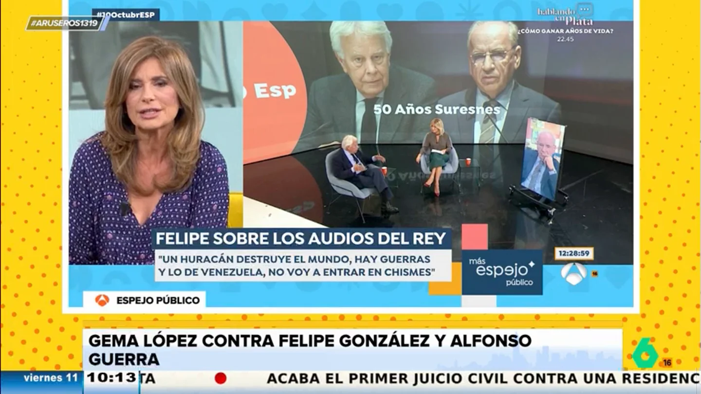 Gema López, sobre Felipe González y Alfonso Guerra: "Igual que hace 40 años: callar y ser cortesanos con el rey" Gema López, sobre Felipe González y Alfonso Guerra: "Igual que hace 40 años: callar y ser cortesanos con el rey"