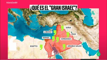 Así sería el 'Gran Israel' que plantean los radicales: Jordania, Líbano, Egipto, Arabia Saudí, Irak y Siria, en el punto de mira