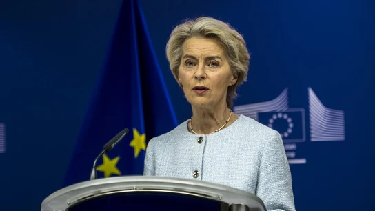 Imagen de archivo. La presidenta de la Comisión Europea, Ursula Von der Leyen, durante una rueda de prensa en Bruselas. Imagen de archivo. La presidenta de la Comisión Europea, Ursula Von der Leyen, durante una rueda de prensa en Bruselas.