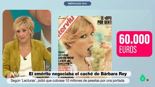 Cristina Pardo, sobre Juan Carlos I: "No sé qué hace llamando para que una señora salga en pelotas en Interviú" Cristina Pardo y el resto de Más Vale Tarde reaccionan en este vídeo a la noticia de Pilar Eyre, donde explica que el propio rey Juan Carlos habría negociado el caché y demás aspectos de los posados de Bárbara Rey en Interviú.