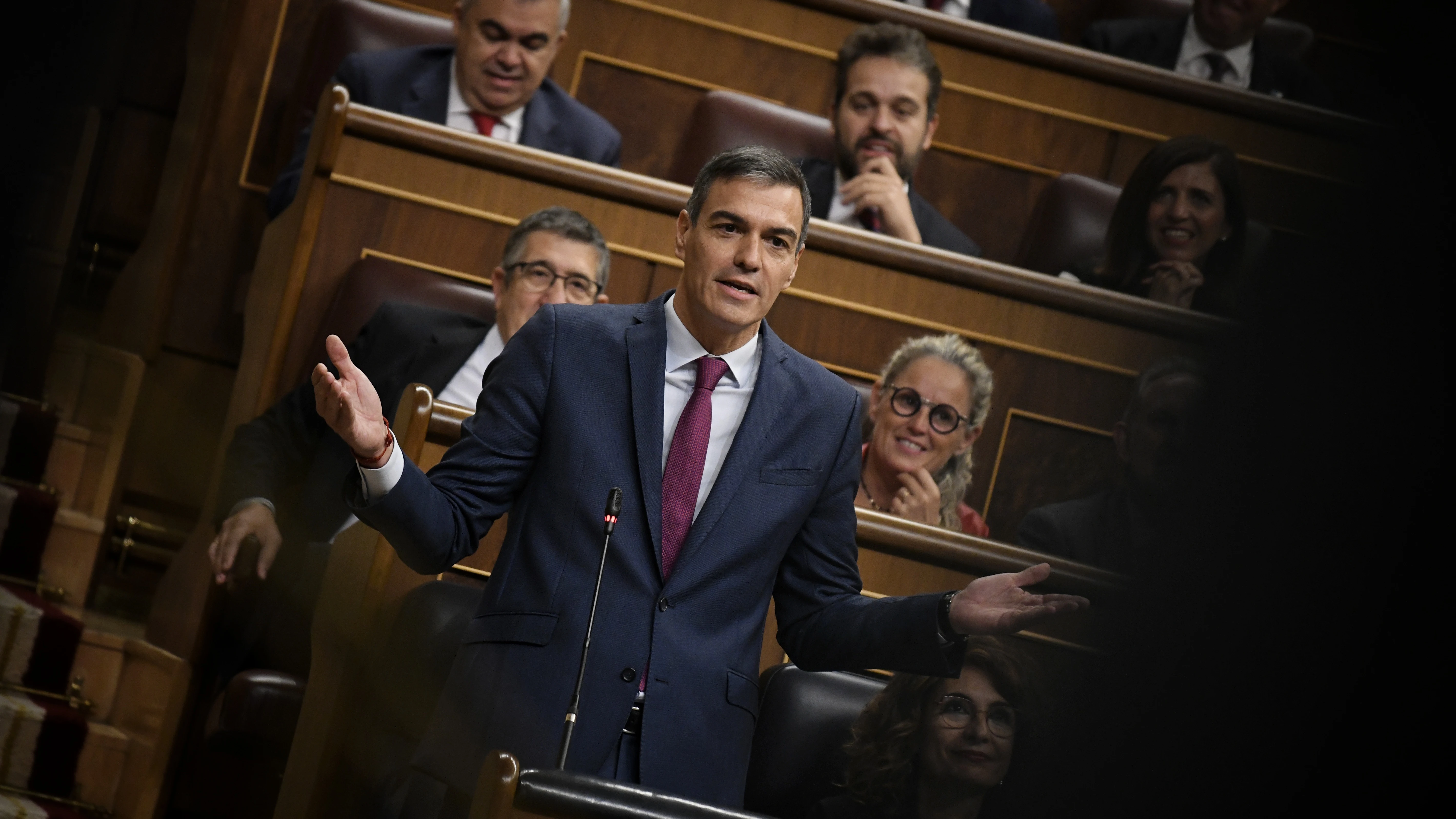 El presidente del Gobierno, Pedro Sánchez, interviene en la sesión de control al Ejecutivo celebrada este miércoles en el Congreso. 