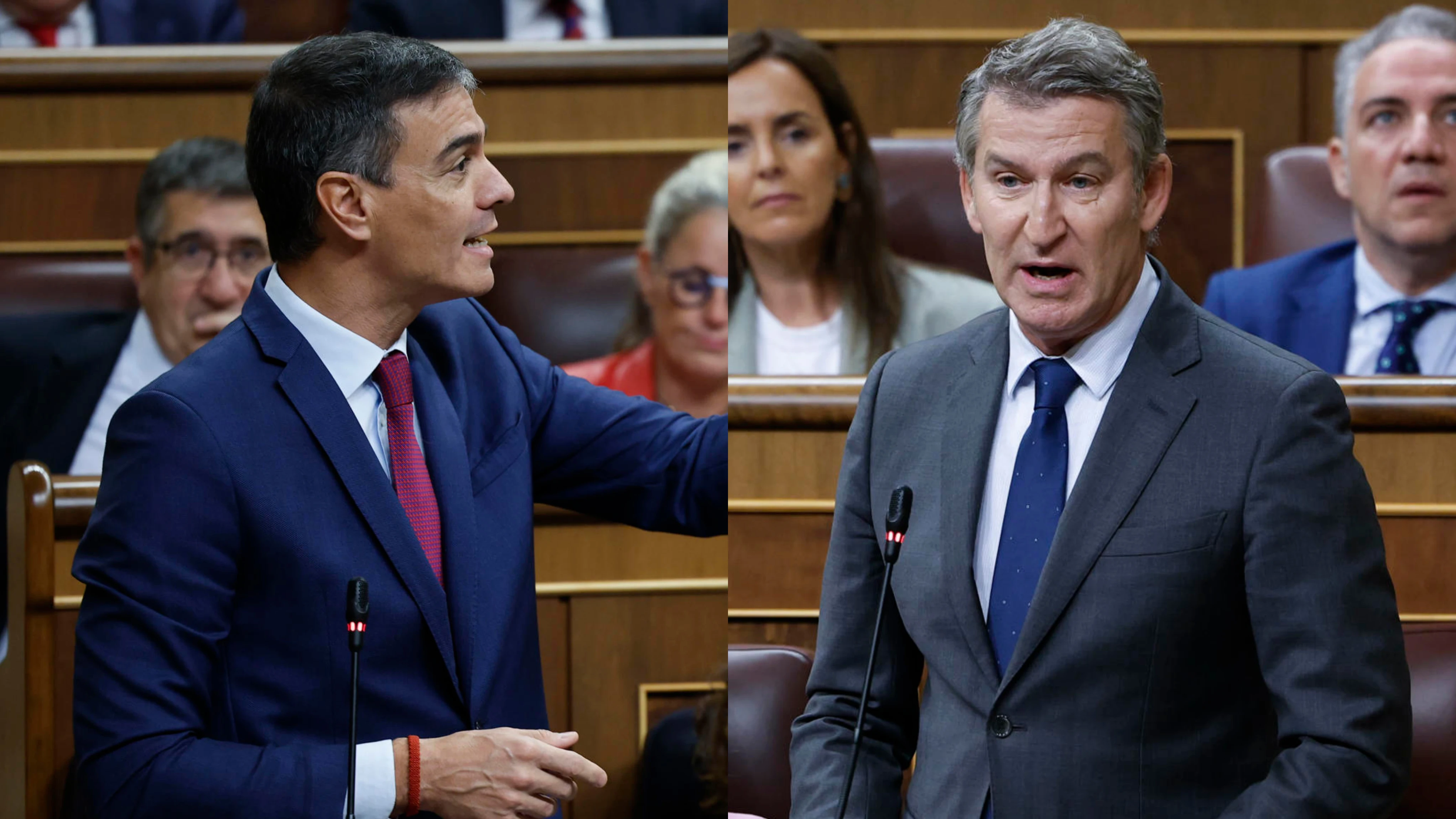 Imágenes de Pedro Sánchez y Alberto Núñez Feijóo durante la sesión de control