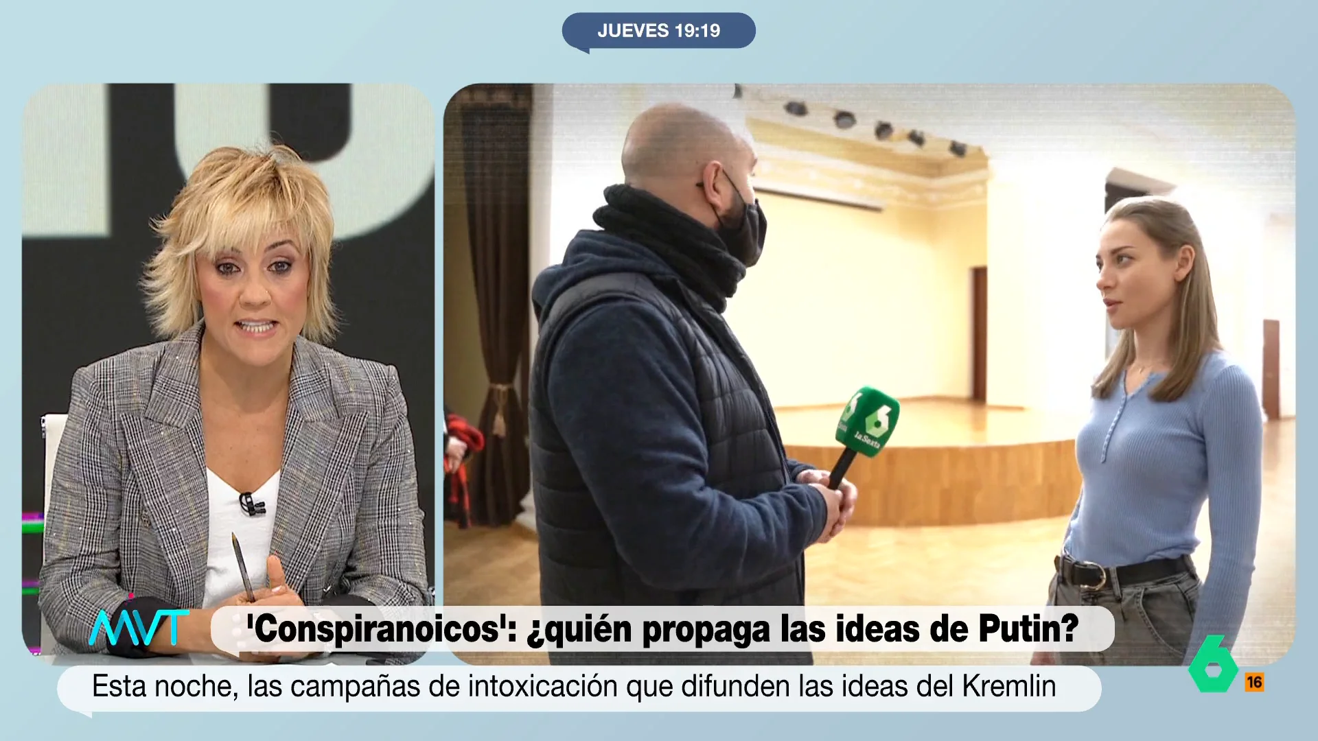 Cristina Pardo e Iñaki López analizan con Jokin Castellón algunos de los contenidos del 'Conspiranoicos' de esta noche, dedicado a las políticas de desinformación de Putin, con un nombre propio: el excolaborador de laSexta Pablo González.