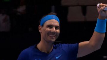 Nadal celebra un puntazo a Alcaraz en el Six King Slam