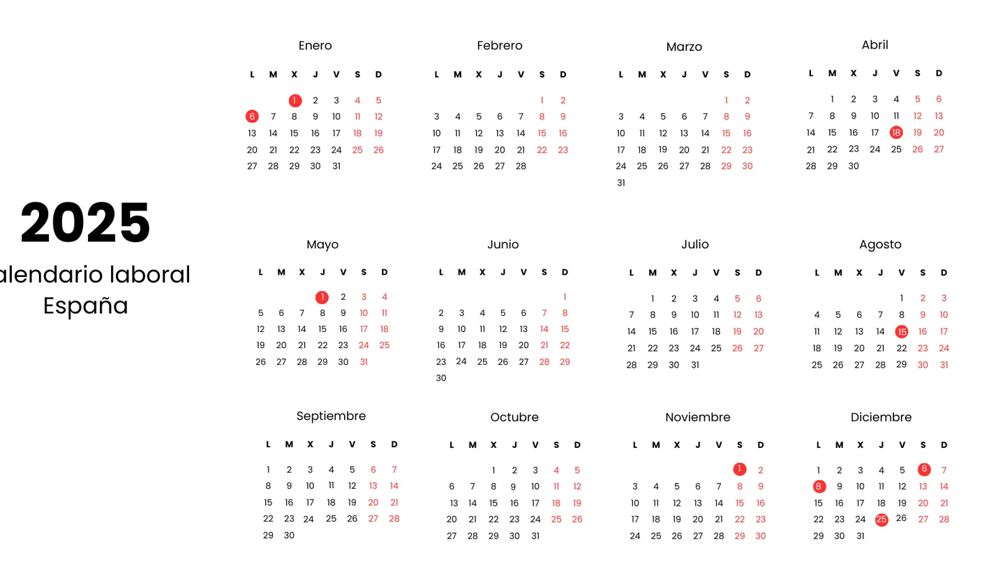 Calendario laboral de España 2025: los festivos comunes y los autonómicos Calendario laboral de España 2025: los festivos comunes y los autonómicos