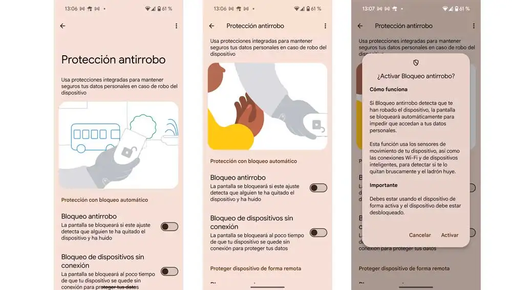 Activando el modo antirrobo Activando el modo antirrobo