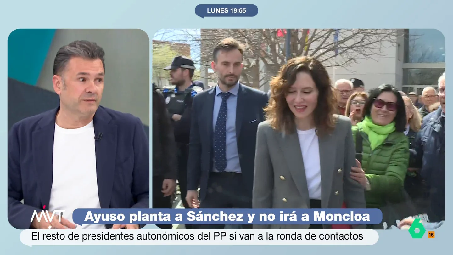 Iñaki López responde a Ayuso tras su plantón a Pedro Sánchez: "Ella fue la que dijo que a la política hay que venir llorado" Isabel Díaz Ayuso ha plantado a Pedro Sánchez a la reunión en Moncloa prevista para el viernes por, según ella, sentirse difamada. A propósito de esto, Iñaki López le recuerda en este vídeo sus palabras en la Asamblea de Madrid.