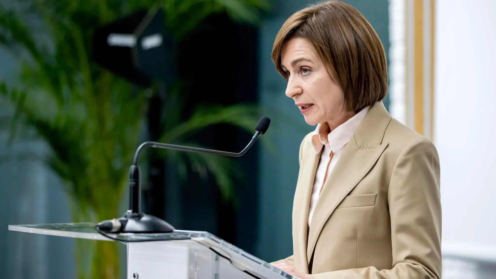 La presidenta moldava, Maia Sandu, durante una conferencia de prensa en Chisinau