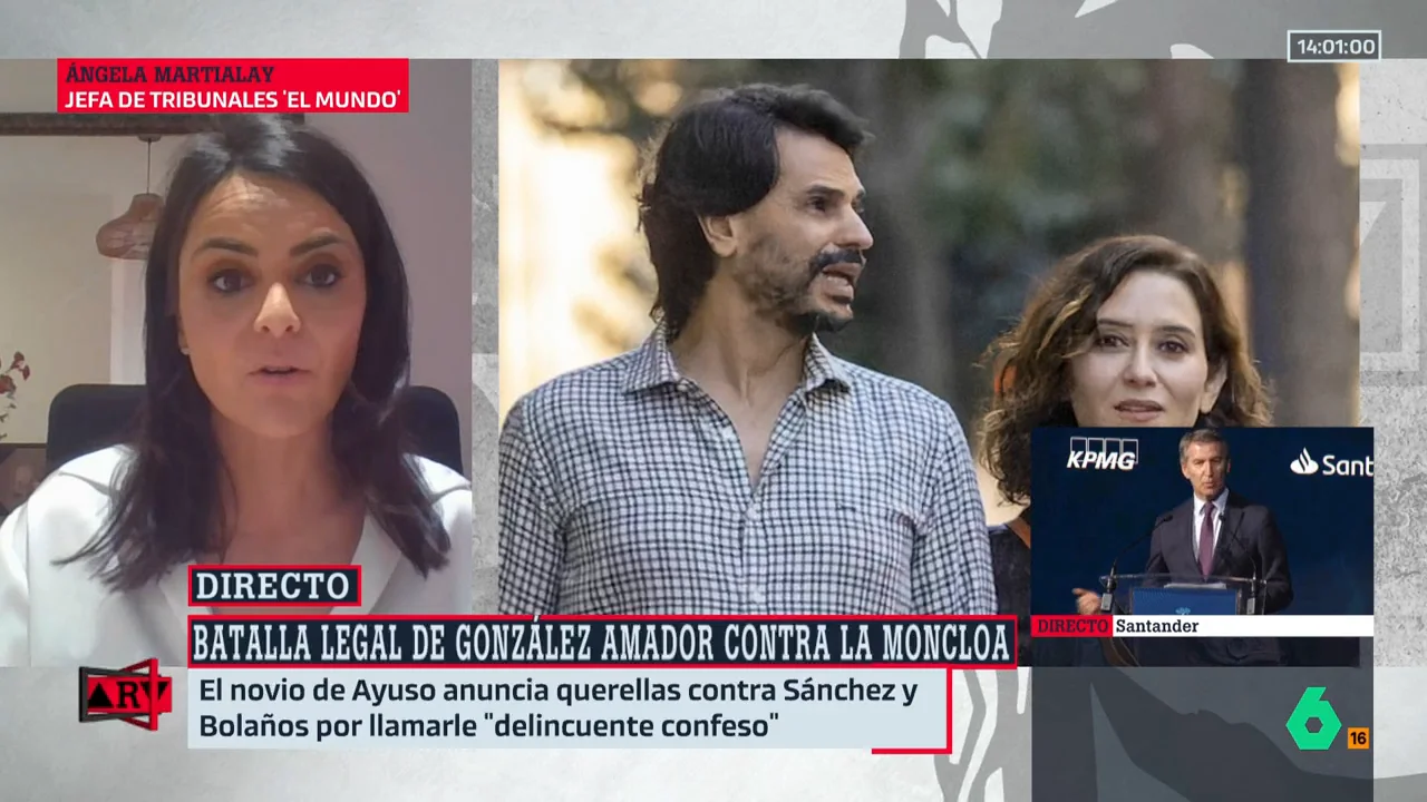 Ángela Martialay, del novio de Ayuso trar querellarse contra Sánchez y Bolaños: "Dice que no tiene que soportar que le llamen delincuente"