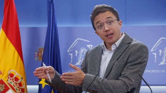 El portavoz de Sumar, Íñigo Errejón, durante la rueda de prensa que ofreció este martes en el Congreso El portavoz de Sumar, Íñigo Errejón, durante la rueda de prensa que ofreció este martes en el Congreso